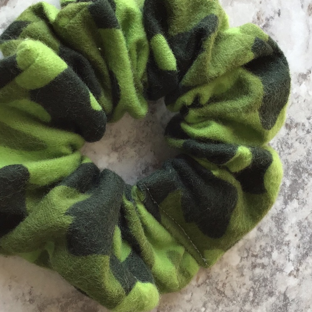Green camo camouflage hunting army hair scrunchie
